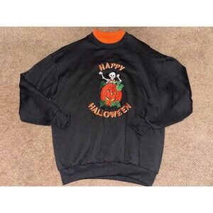 Vintage Basic Editions Halloween Embroidered Pumpkin Crewneck Sweater Small